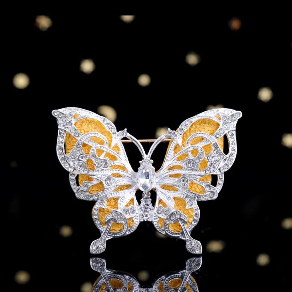New Butterfly with Rhinestones Silver & Gold Brooch Elegant Jewelry